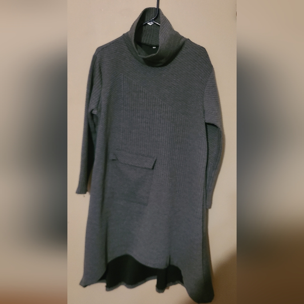 Gray Ribbed Long Sleeve Sweater Dress Size XXL